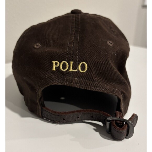 Polo Ralph Lauren Baseball Hat Cap Brown Pony Logo Leather Adjustable Strap - Picture 2 of 7